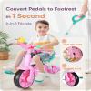KRIDDO 2 in 1 Kids Tricycles Age 18 Month to 3 Years, EVA Wheels Upgraded, Gift, Trikes for Toddlers 2 to 3 Year Old with Push Handle and Duck Bell, Pink view 2
