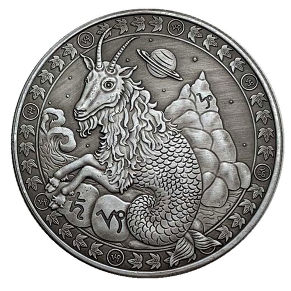 Aomcisi Creative Twelve Constellations Zodiac Coin Challenge Ancient Silver Commemorative Coins Home Decor Crafts Art Collection Gift (Capricorn)