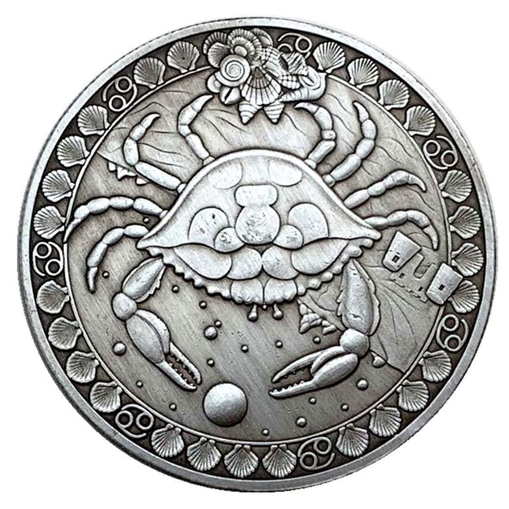 Aomcisi Creative Twelve Constellations Zodiac Coin Challenge Ancient Silver Commemorative Coins Home Decor Crafts Art Collection Gift (Cancer)