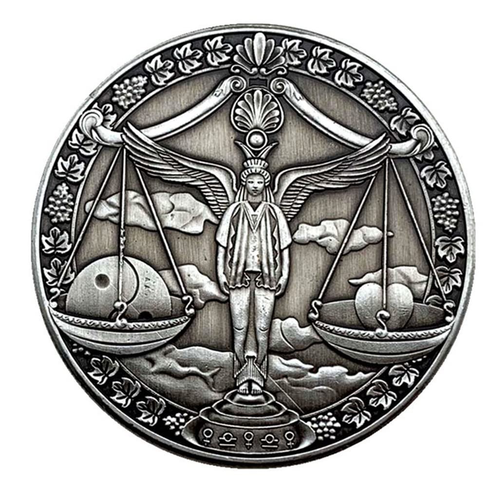 Aomcisi Creative Twelve Constellations Zodiac Coin Challenge Ancient Silver Commemorative Coins Home Decor Crafts Art Collection Gift (Libra)