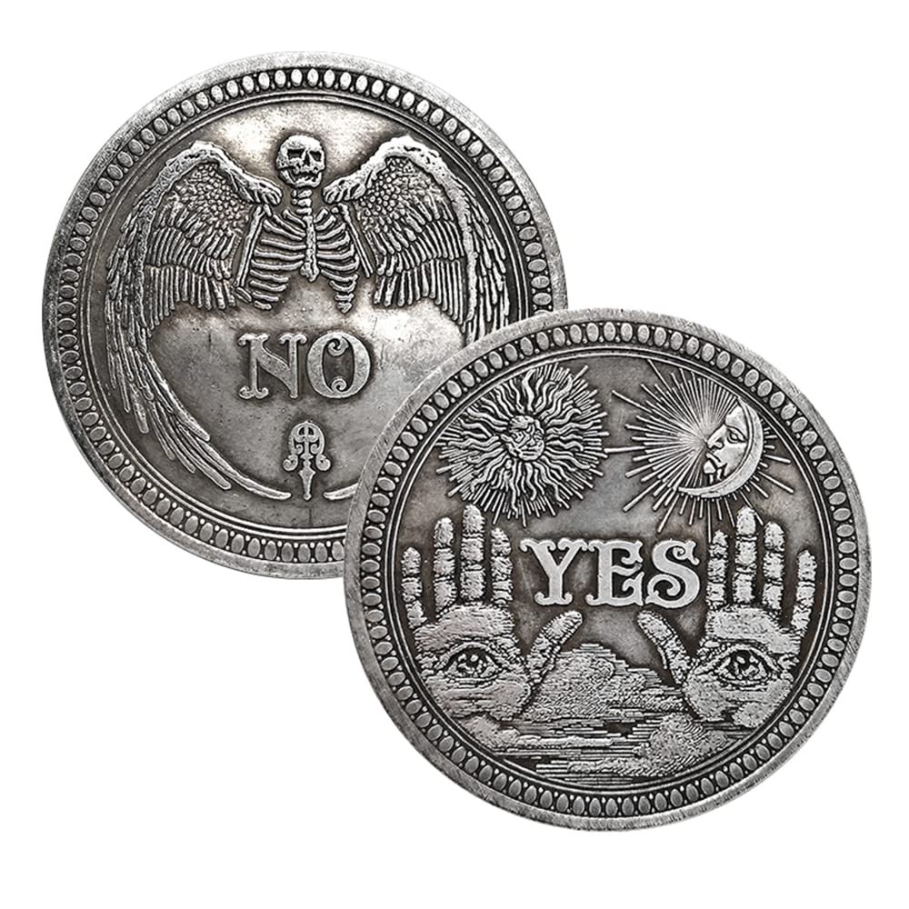 Aomcisi Yes or No Challenge Coin Decision Maker Lucky Coin Antique Silver