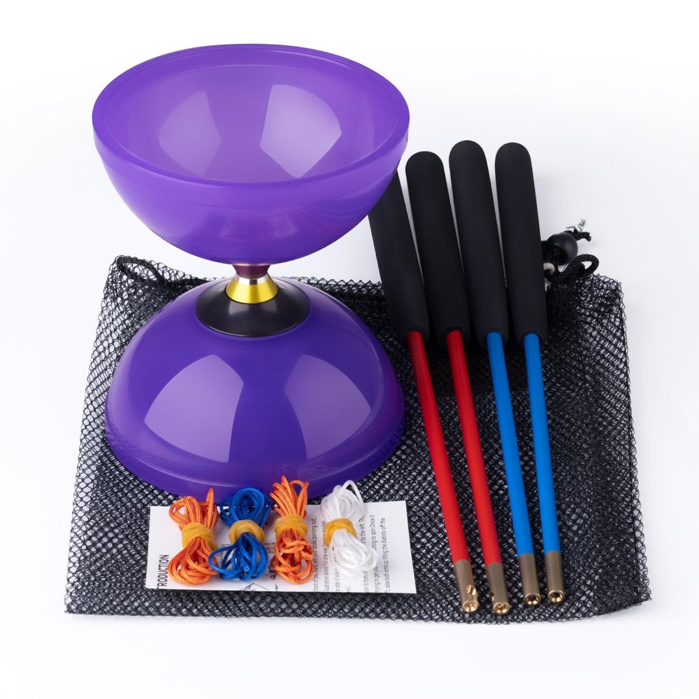 Professional Triple Bearing Diabolo, 5 Purple Chinese Yoyo Diabolo Toy for Adult Kids, Purple Big Yoyo Diablo with 2 Carbon Sticks, 1 Drawstring Bag, 2 Strings