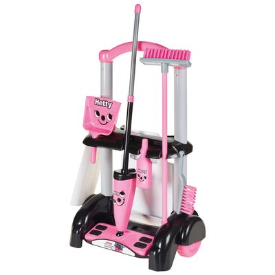 Casdon Henry & Hetty Toys - Hetty Cleaning Trolley - Pink Hetty-Inspired Toy Playset with Mop, Brushes, Dustpan, & Accessories - Kids Cleaning Trolley Set - For Children Aged 3+