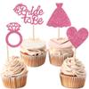 24 PCS Bride to Be Cupcake Toppers with Heart Ring Dress Bridal Shower Cupcake Picks for Wedding Engagement Bachelorette Party Cake Decorations Supplies Pink view 1