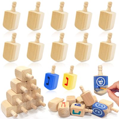 AMENON 24 Pack Hanukkah Wooden Dreidel, 2.5 Inch Blank Natural Wooden Chanukah Dreidel DIY Project Painted for Hanukkah Party Games Hanukkah Decorations