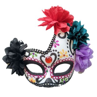 GREUS Sugar Skull Mask Women Mexican Day of the Dead Mask Flower Masquerade Costume Half Face Masks for Halloween Party