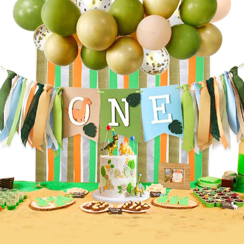 Birthday Decorations Set for Baby 1st Birthday High Chair Banner Dinosaur Theme Party Supplies ONE Birthday Banner Photo Props