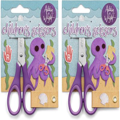 Ashton and Wright - Children's - Kids Scissors Soft Grip - 5"/12cm (Pack of 2, Purple)