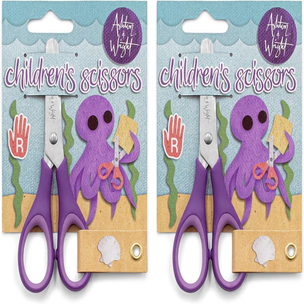 Ashton and Wright - Children's - Kids Scissors Soft Grip - 5"/12cm (Pack of 2, Purple)
