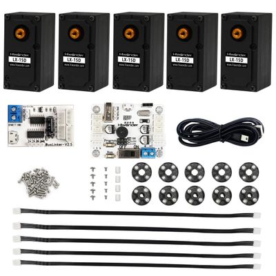 5 Packs LX-15D Serial Bus Servo with Servo Controller & Debug Board, Dual Bearing Full Metal Gear Steering Servo for RC Robot DIY, High Torque Servo 15KG.CM 6V - 17KG.CM 7.4V, Control Angle 240