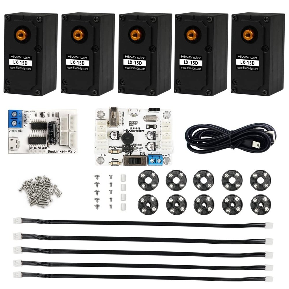 5 Packs LX-15D Serial Bus Servo with Servo Controller & Debug Board, Dual Bearing Full Metal Gear Steering Servo for RC Robot DIY, High Torque Servo 15KG.CM 6V - 17KG.CM 7.4V, Control Angle 240