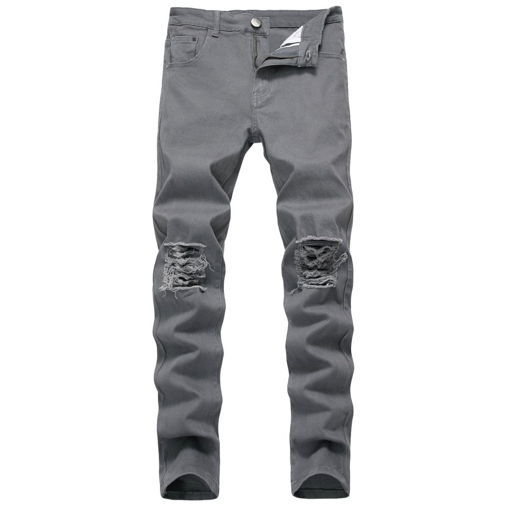 Men's Ripped Distressed Destroyed Jeans Stretch Vintage Hip Hop Jean with Holes Straight Leg Slim Fit Denim Pants (Dark Grey,32)