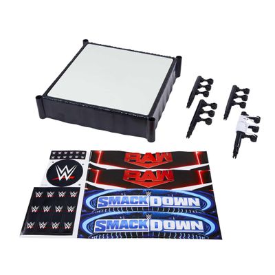 Mattel WWE Superstar Ring, 14 inches with Spring-Loaded Mat, 4 Event Apron Stickers & Pro-Tension Ropes for WWE 6-inch Action Figures