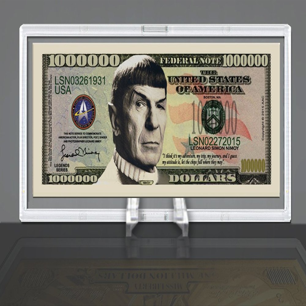 Leonard Nimoy Star Trek Spock Collectible Million Dollar Bill Novelty Dollar Bill Desktop Collectible - Comes in Desk Display Stand - Desk Top Accessory Gift