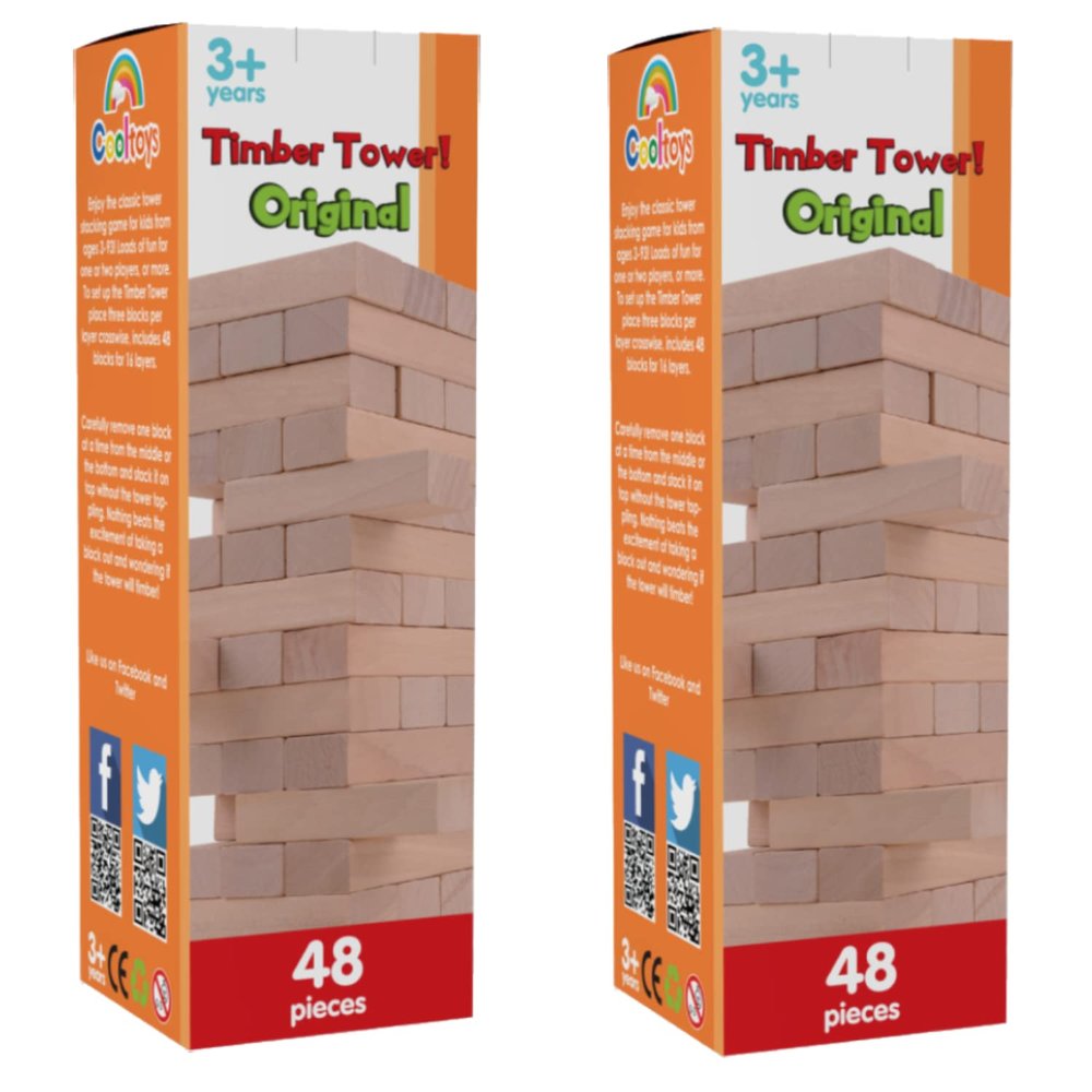 CoolToys Timber Tower Wood Block Stacking Game  Original Edition (48 Pieces)  2 Pack