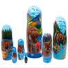 Golden Cockerel Brown Bear Fishing Nesting Doll 7pc./8" view 1