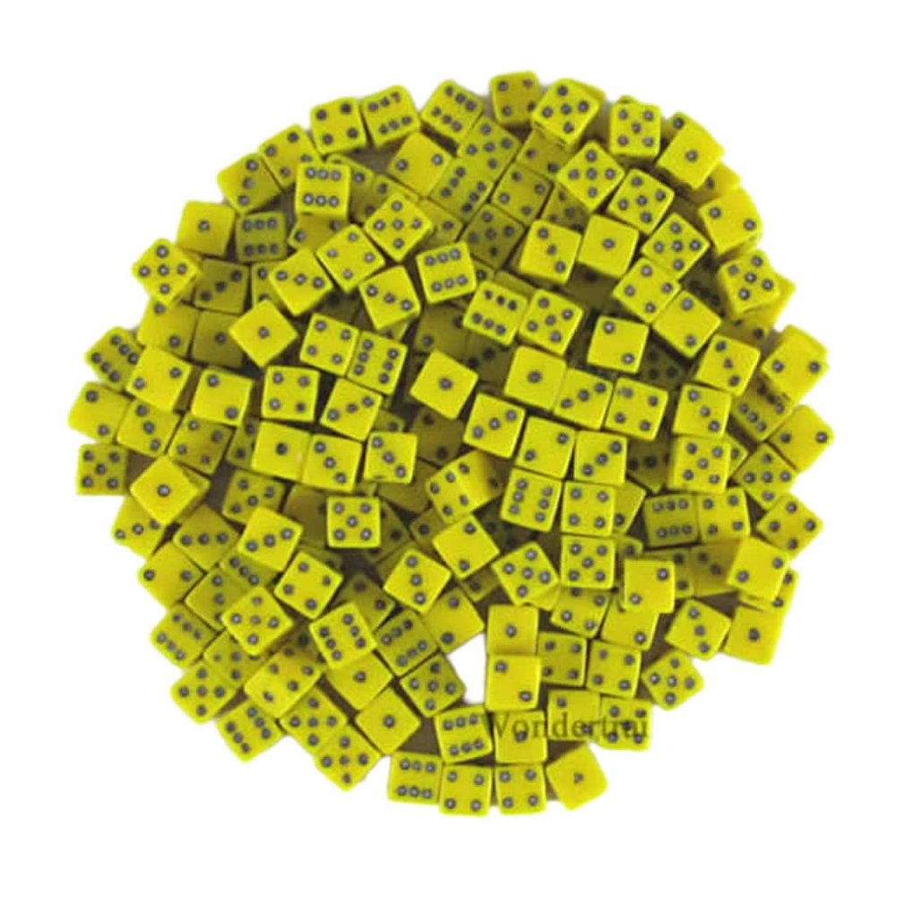 Yellow Opaque D6 Dice with Black Pips 5mm (13/64in) Pack of 200 Koplow Games