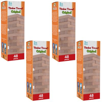 CoolToys Timber Tower Wood Block Stacking Game  Original Edition (48 Pieces)  4 Pack