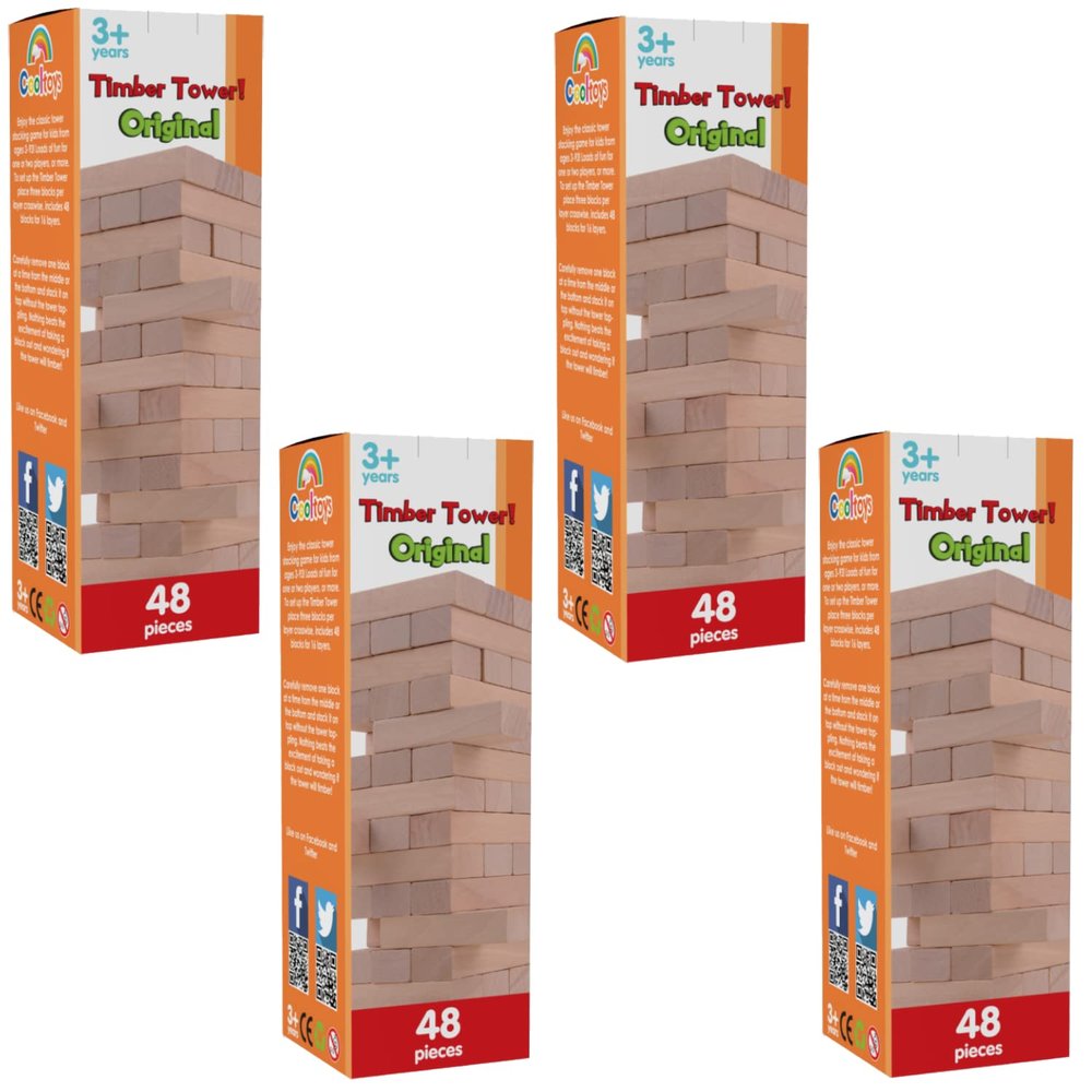 CoolToys Timber Tower Wood Block Stacking Game Original Edition (48 Pieces) 4 Pack