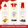 AMHSCOCA Kids Santa Costume 9PCS Christmas Santa Claus Costume for Kids Santa Suit Cosplay Party Outfit for Boy Children view 2