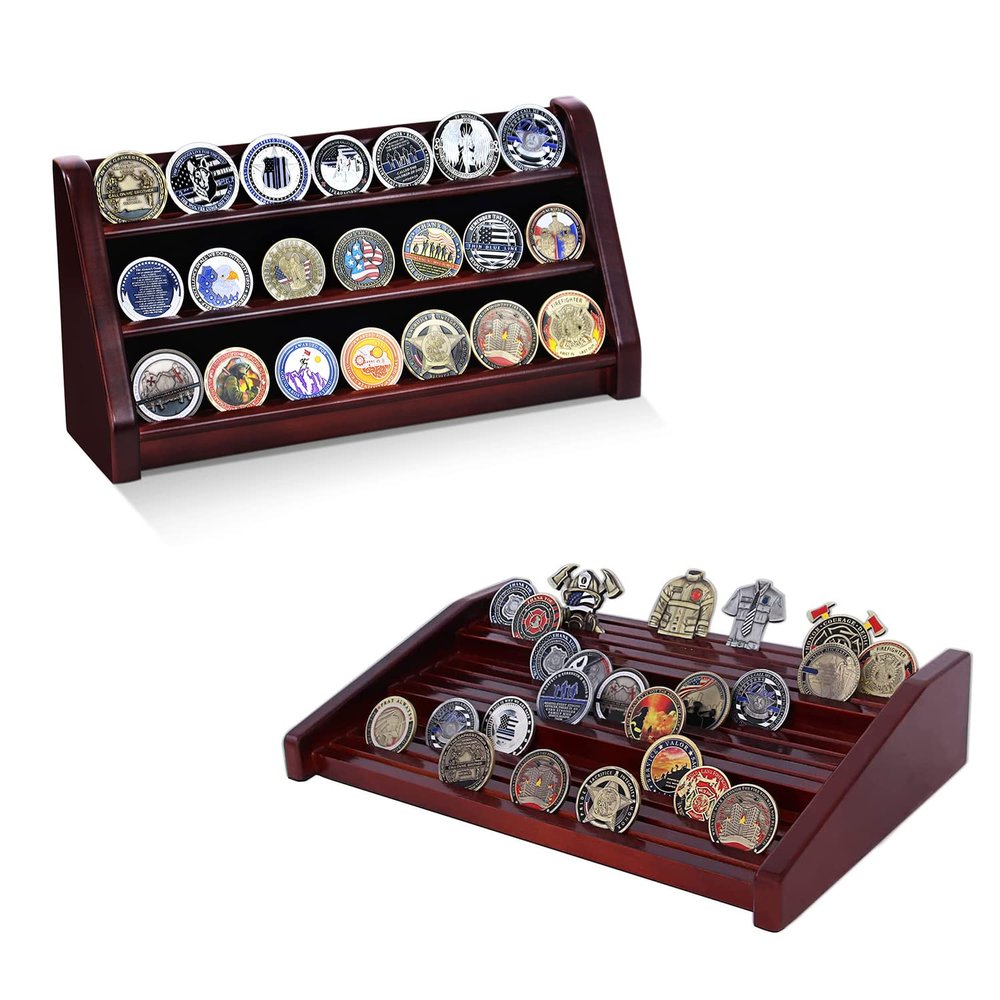 ASmileIndeep 3 Rows Challenge Coin Display Holder & 12 Rows Challenge Coin Display Stand