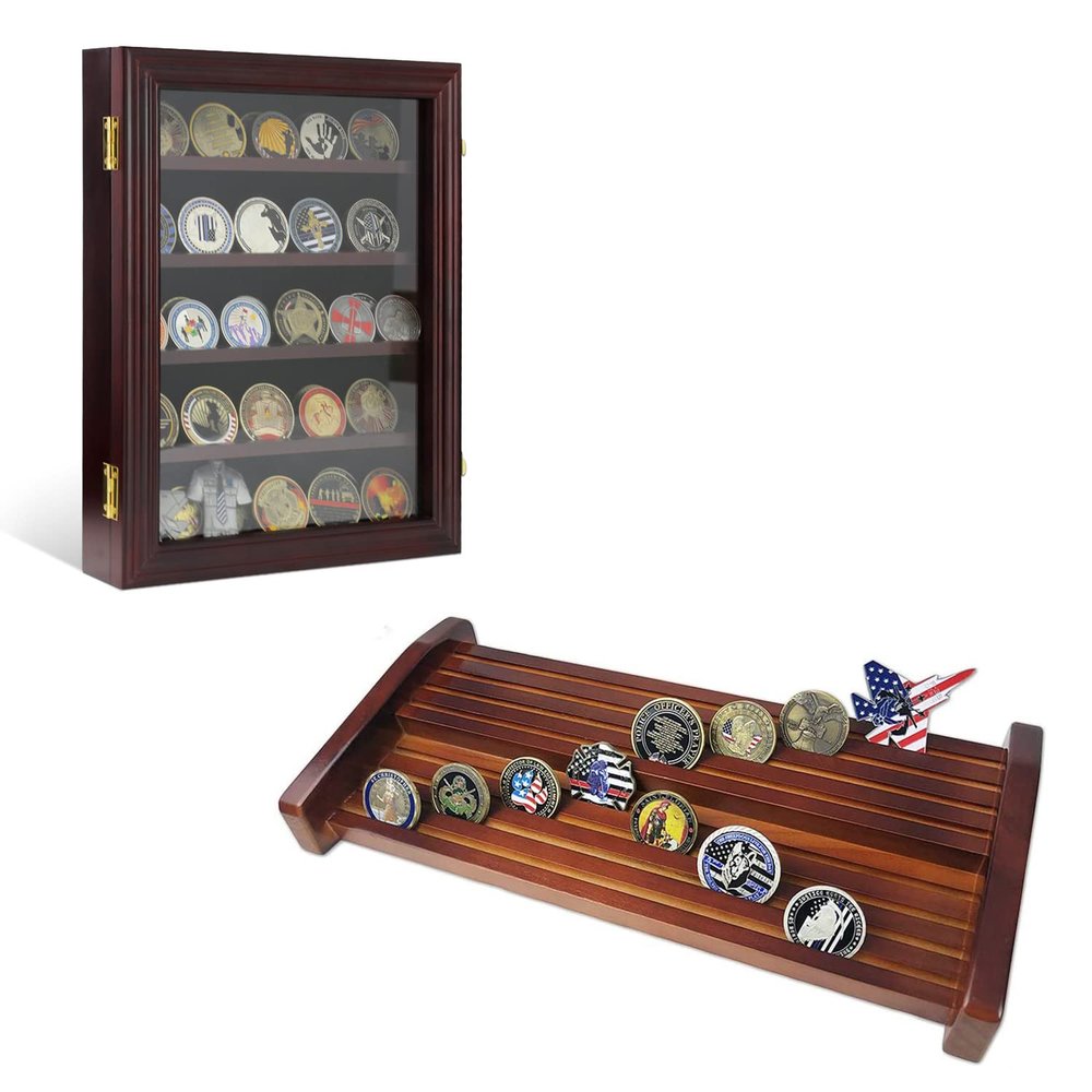 Asmileindeep 5 Rows Challenge Coin Display Case & 8 Rows Challenge Coin Display Stand