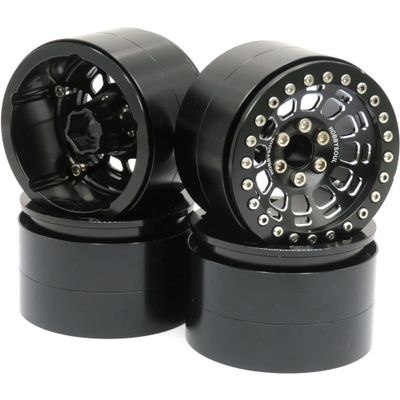 hobbysoul Alloy 2.2 Beadlock Wheels Black Rims, 2.2 Wheels Wide 1.57'' / 40mm for RC Crawler Axial SCX10 Capra Wraith/Traxxas AMG 6x6 TRX4 / Redcat Gen8 Everest gen 7 Pro, (4-Pack)