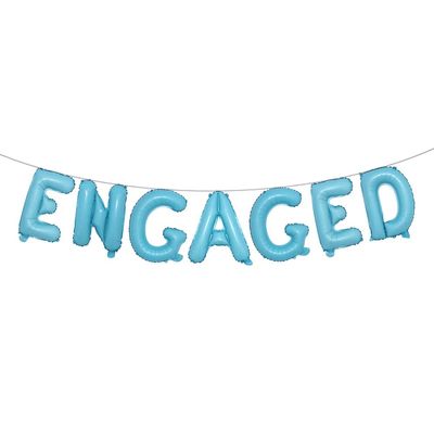 16 inch Multicolored Engaged AF Balloon Letters Banner Engagement Party Decorations Supplies (ENGAGED Light Blue)