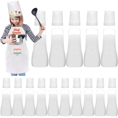 Ecoofor 30 Pieces kids chef hat and apron Ages 5-12 Personalized Kids Apron with Pocket Children Chef Apron and Hats for Boys Girl's Kitchen Cooking Baking Painting Wear