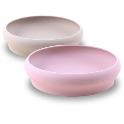 NAOMI Silicone Blows for Toddlers and Silicone Plates for Toddlers | Perfect Baby Silicone Bowls for Baby Led Weaning - Pink and Grey - Set of 2