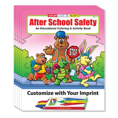 ZOCO After School Safety Custom Promotional Coloring & Activity Books (250 Bulk Pack, With Crayons) Police Handout for Kids
