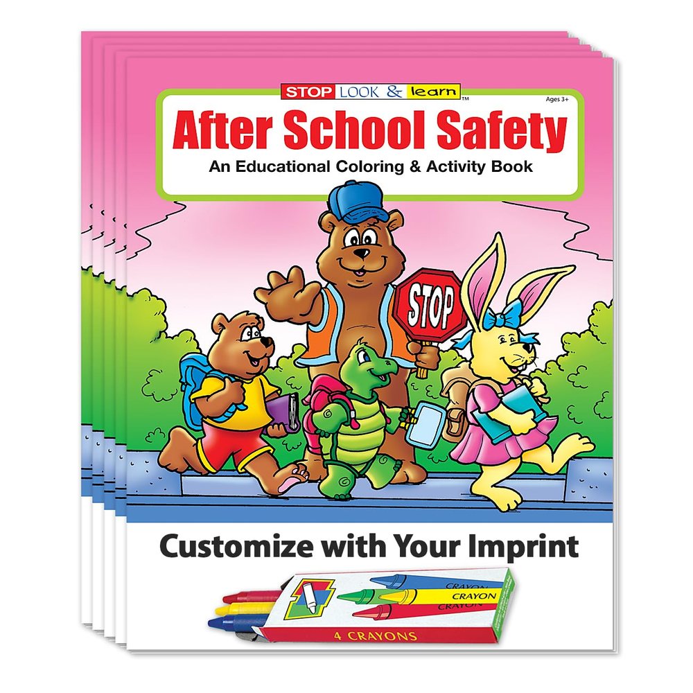 ZOCO After School Safety Custom Promotional Coloring & Activity Books (250 Bulk Pack, With Crayons) Police Handout for Kids