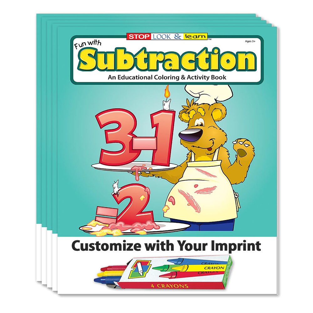 ZOCO Subtraction Custom Coloring Books for Kids (250 Bulk Pack, With Crayons) Preschool & Kindergarten Math Activity Books Educational Games, Puzzles & Number Practice Made in USA