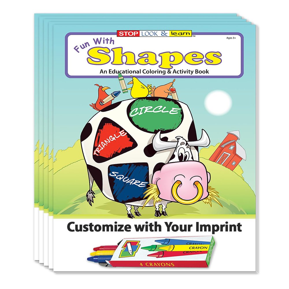 ZOCO Shapes Custom Coloring Books for Kids (250 Bulk Pack, With Crayons) Preschool Learning Activity Books Educational Games, Shape Recognition & Coloring Fun Made in USA