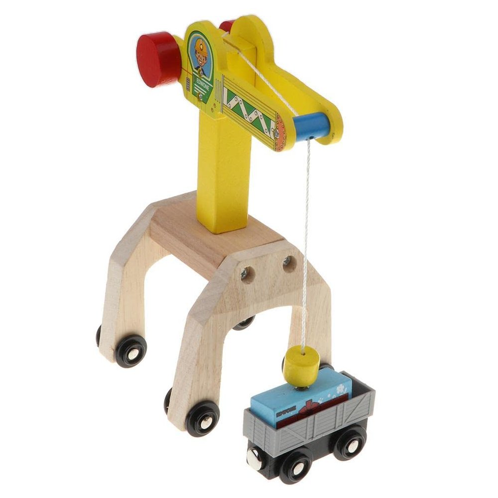 Esquirla Wooden Train Set Mobile Crane + Freight Wagon Train Rails Construction Set