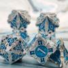 WZLHJRAR DND Metal Dice Set D&D Faceted Dice 7/Set for DND (Dungeons and Dragons) and RPG Tabletop Multiplayer D20 Dice Set Game Accessories Free Leather Storage Bag - Silver Blue Dice Set view 2