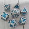 WZLHJRAR DND Metal Dice Set D&D Faceted Dice 7/Set for DND (Dungeons and Dragons) and RPG Tabletop Multiplayer D20 Dice Set Game Accessories Free Leather Storage Bag - Silver Blue Dice Set view 3