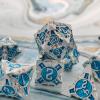 WZLHJRAR DND Metal Dice Set D&D Faceted Dice 7/Set for DND (Dungeons and Dragons) and RPG Tabletop Multiplayer D20 Dice Set Game Accessories Free Leather Storage Bag - Silver Blue Dice Set view 4