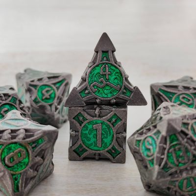 WZLHJRAR DND Dice Set Metal D&D Polyhedral Dice 7/Set for DND (Dungeons and Dragons Gift) and RPG Tabletop Multiplayer D20 Dice Set Game Accessories Free Leather Storage Bag - Sweep Green