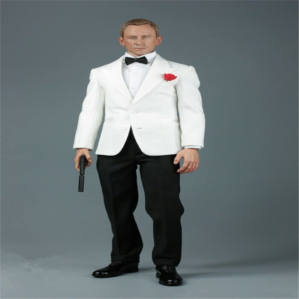 1/6 Scale Male Clothes, Male Agent White Suit Coat Pant Costume Set for 12inches Male Soldier Action Figure Body Doll (D)