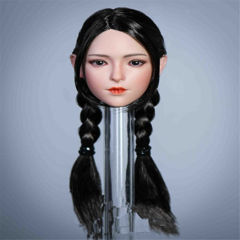 1/6 Scale Female Head Sculpt, Asia Girl Double Braid Head Carving for 12inch Female Action Figure Body Collection (YMT048B)