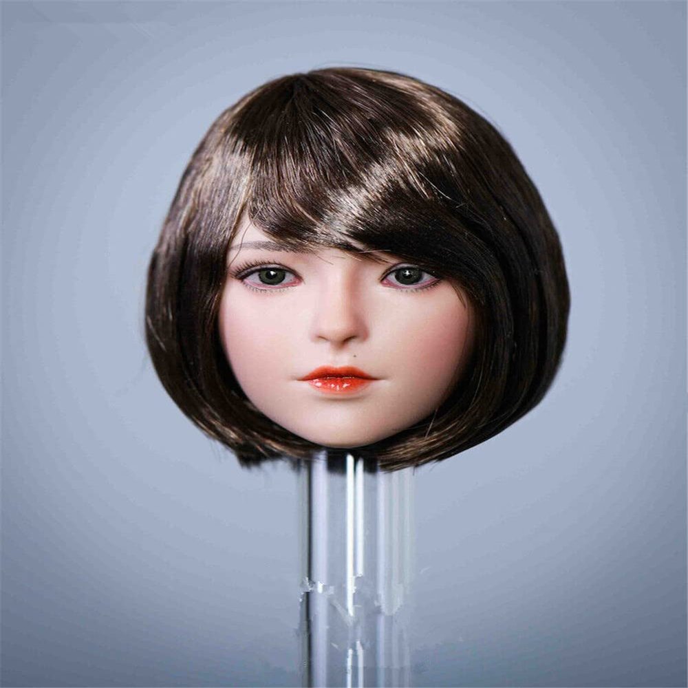 1/6 Scale Female Head Sculpt, Asia Girl Short Brown Hair Head Carved for 12inch Action Figure Collection (YMT048A)