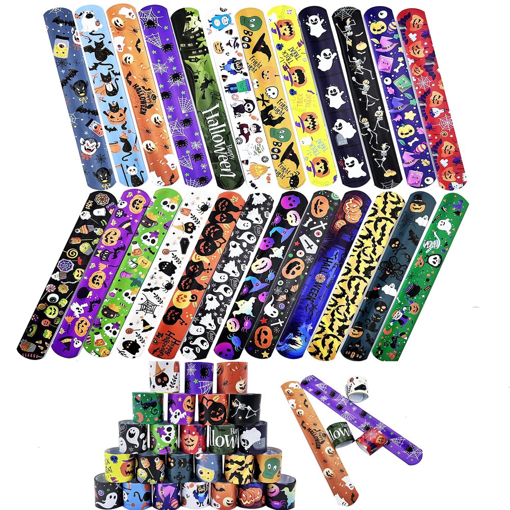 Dminya Halloween Slap Bracelets for Kids Halloween Slap Bracelets Bulk Snap Bracelet Party Supplies Favors Classroom Prizes Exchanging Gifts (24)