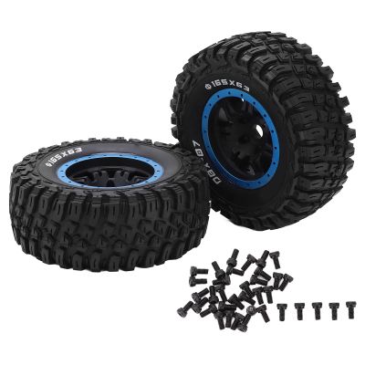 1/7 RC Wheels and Tires,2Pcs Rubber Plastic Tire Skin, Adapter Wearable 165mm Diameter RC Vehicle Wheels & Tires for ZD Racing 1/7 DBX07 RC Car Upgrade Part Truck Compatible(6.5 x 2.5 in)(Blue)