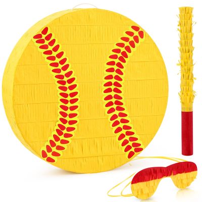Deekin 3 Pcs Softball piata Set Include piata with Stick Eye Mask Softball for Kids Music Science School Sports Bridal Shower Birthday Party Decorations Supply