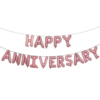 16 Inch Multicolor Happy Anniversary Letter Balloons Banner Round Balloon for Party Decorations Supplies (Pink)