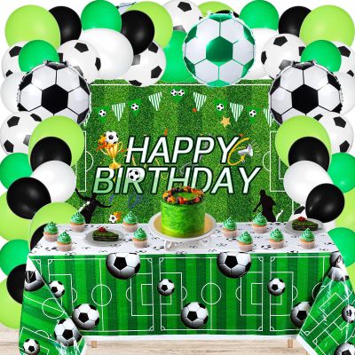 HyDren 122 Pcs Soccer Themed Birthday Party Supplies Soccer-ball Party Decorations Include Soccer-balloons Backdrop Plastic Table Covers Tablecloth Soccer Theme Sport Activity