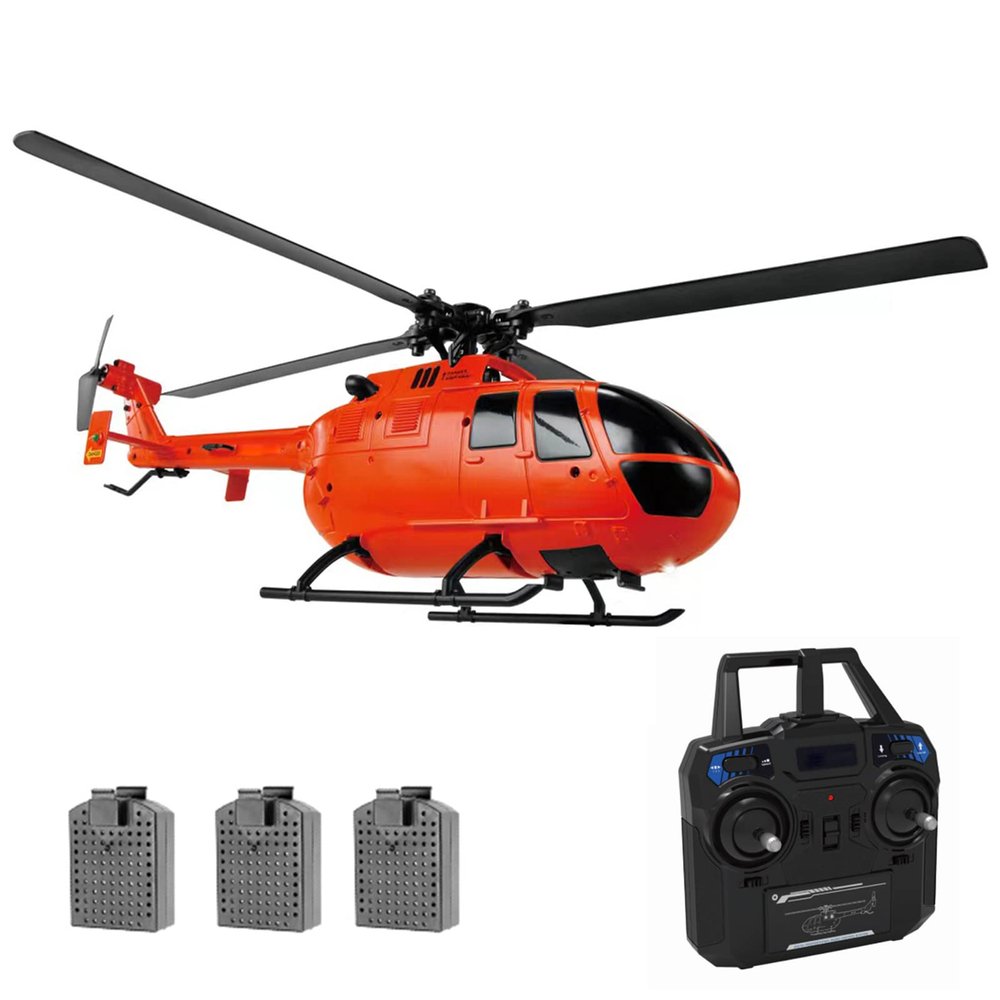 GoolRC C186 Remote Control Helicopter, 4 CH Single Propeller Without Ailerons RC Helicopter with 6-axis Gyro Stabilization, Altitude Hold, 3 Batteries, Remote Control Airplane Toy for Adults Orange