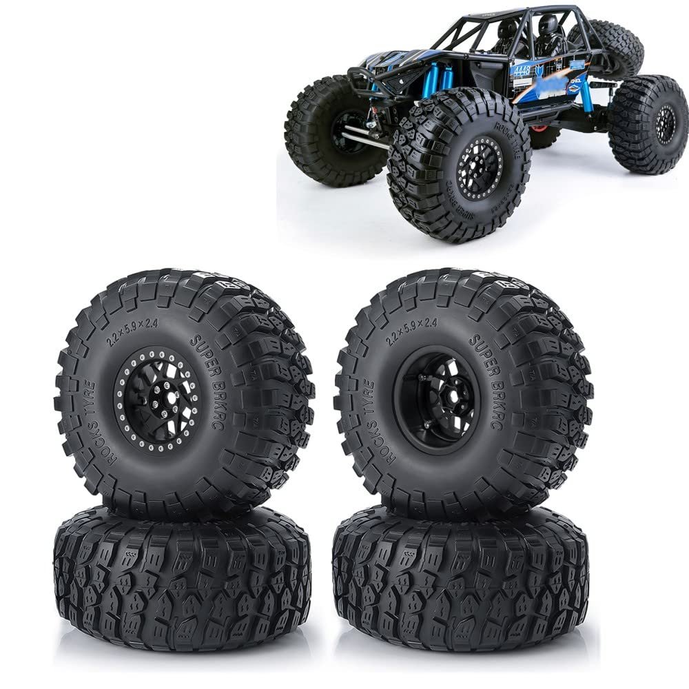 RCLIONS 2.2" RC Beadlock Wheels and 150mm Tires for AXIAL Wraith RR10 1/10th RC Crawler Truck Car