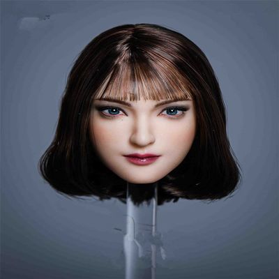 1/6 Scale Female Head Sculpt,Asian Girl Planted Hair Head Carving for 12inches PH TBL JO Seamless Action Figure Body Collection (A)